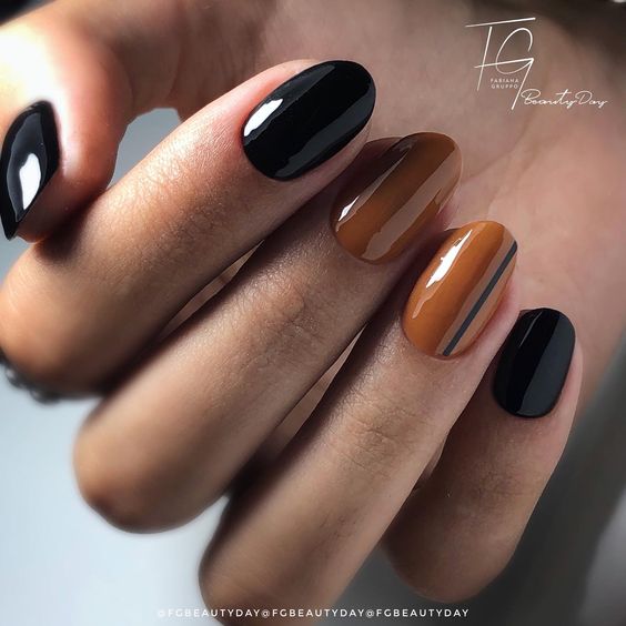 черно-оранжевый дизайн ногтей