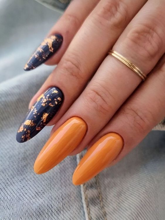 Модный дизайн ногтей оранжевый