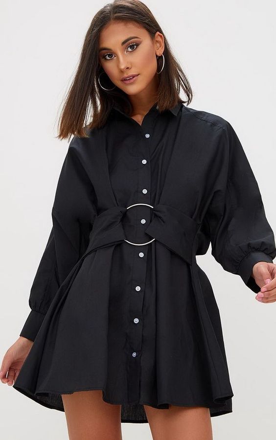 короткое черное платье рубашка