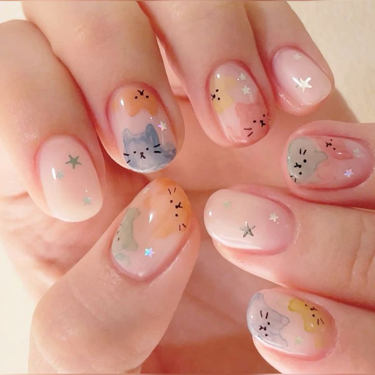 корейский розовый маникюр на короткие ногти