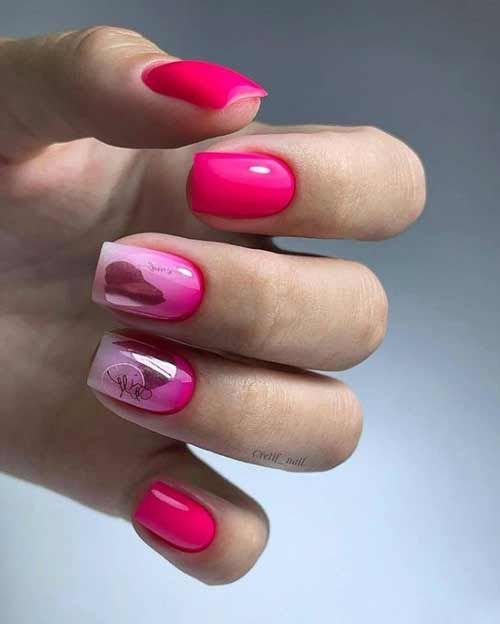 розовый маникюр на короткие ногти с декором